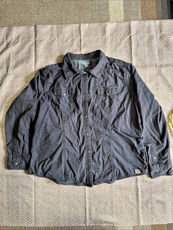 Carhartt Tops - Carhartt women’s  Gray Flannel lined Button-Up Shirt Size XL